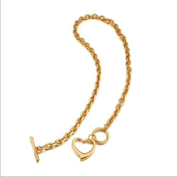 NEW 18K GOLD HEART CHOKER COLLAR NECKLACE - Picture 5 of 8